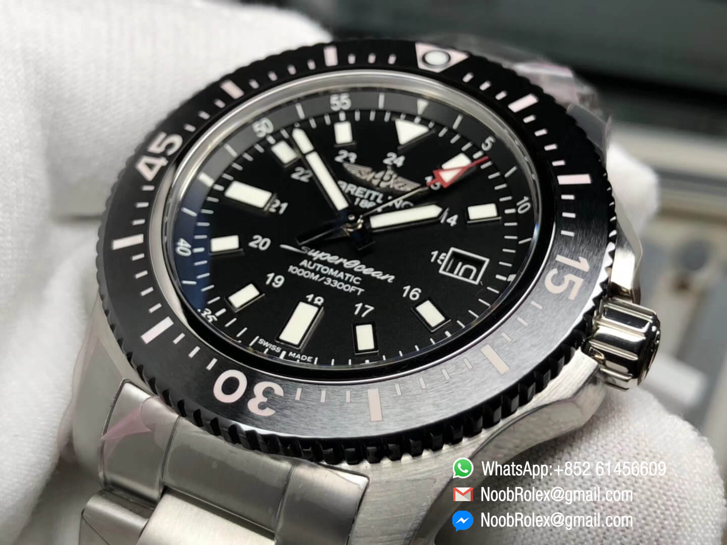 Superocean 44mm Special Edition Stainless Steel Case Ceramic Bezel GF Best Edition Replica Black Dial on Steel Bracelet A2824 06