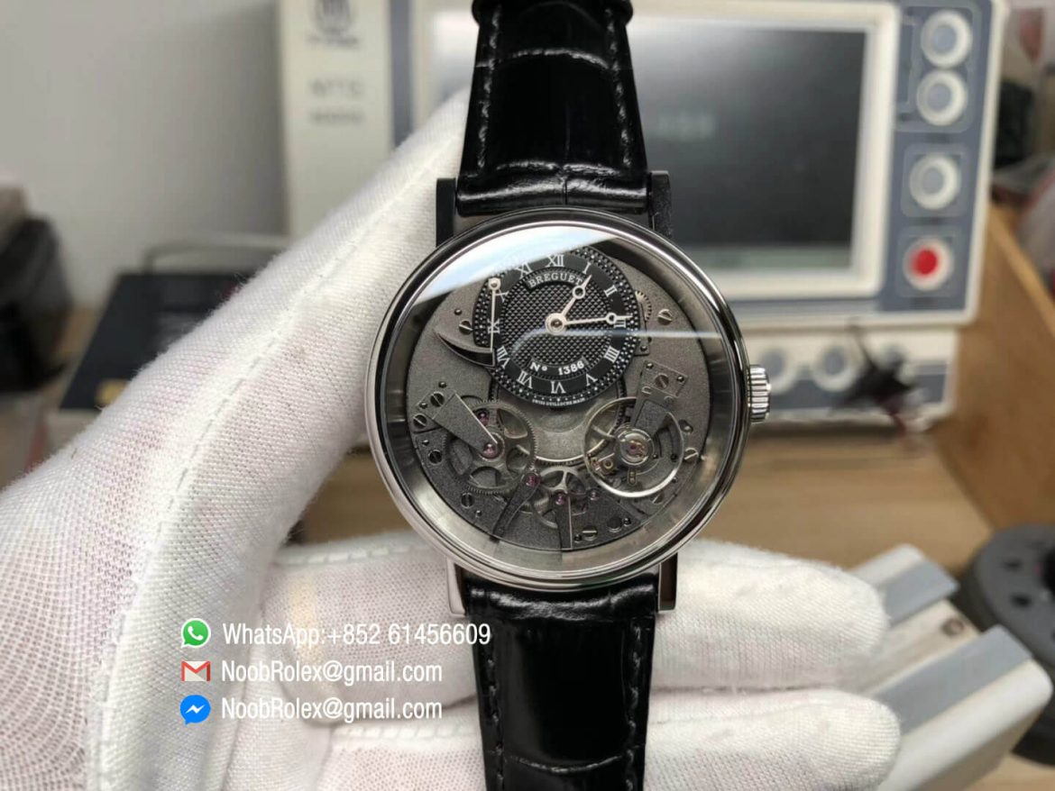 Tradition 7057BB G9 9W6 Steel Case Black Skeleton Dial On Black Leather Strap A507 Super Clone Quality Best Edition 01