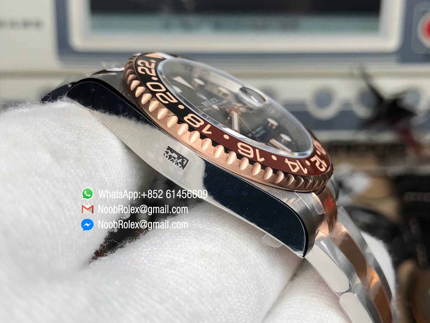 GMF GMT Master II 126711CHNR 904L Steel Case with Black Brown Bicolor Bezel 904 Steel Bracelet with Rose Gold plated middle links A3285 Correct Hand Stack 04