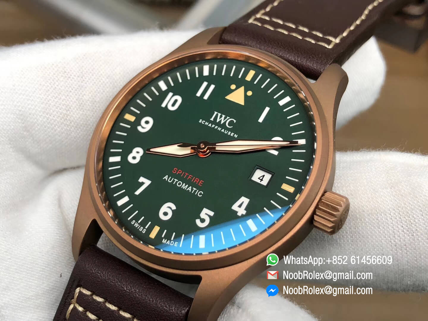 MKF Best Replica IWC IW326802 Spitfire Automatic Bronze Case Green Dial on Brown Leather Strap MIYOTA 9015 05