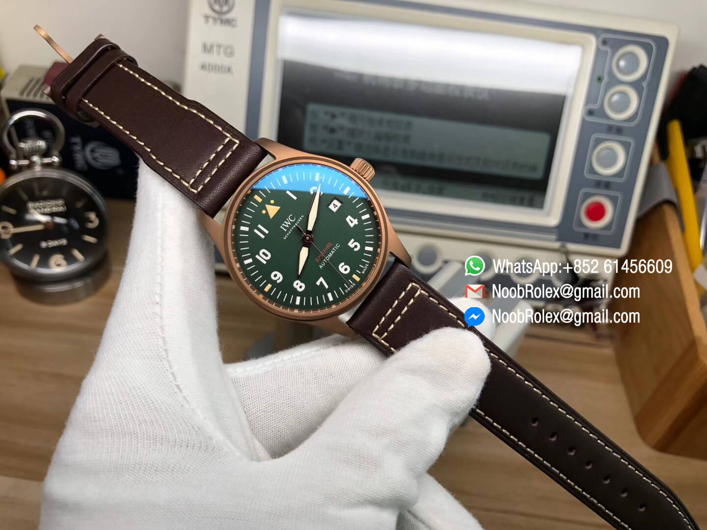 MKF Best Replica IWC IW326802 Spitfire Automatic Bronze Case Green Dial on Brown Leather Strap MIYOTA 9015 09