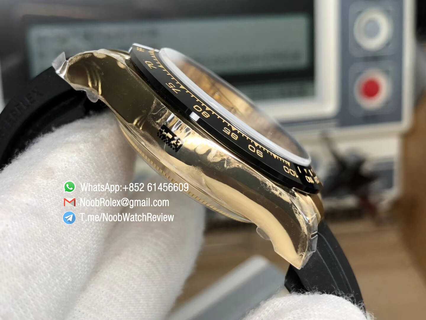 JH Factory Rolex Daytona 116518LN 40mm Champagne Dial Diamond Markers on Black Rubber Strap A4130 Chrono Movement 07