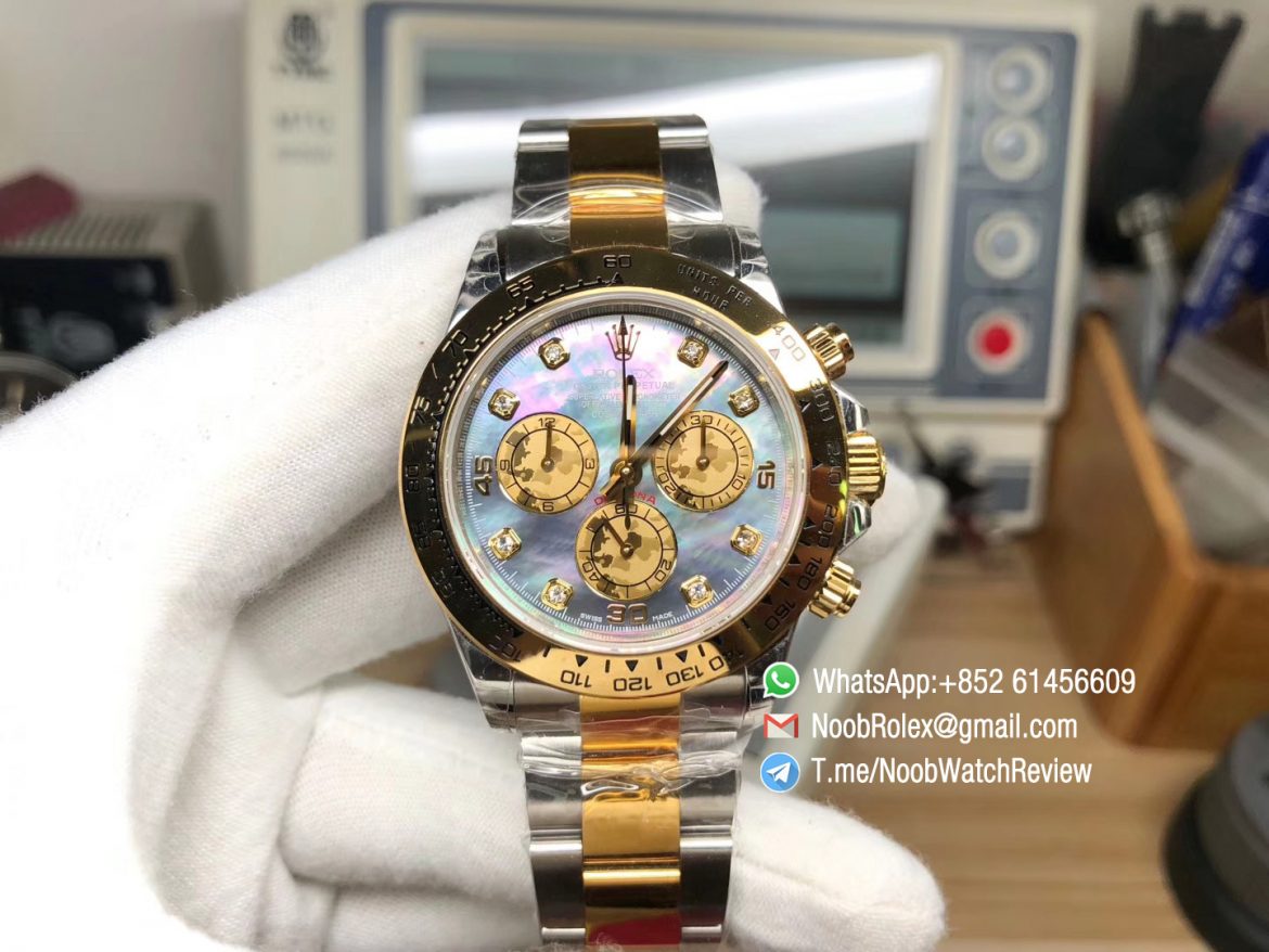 JHF Rolex Daytona 116503 Yellow Gold Case Bracelet Blue MOP Dial A4130 Chrono Movement 01