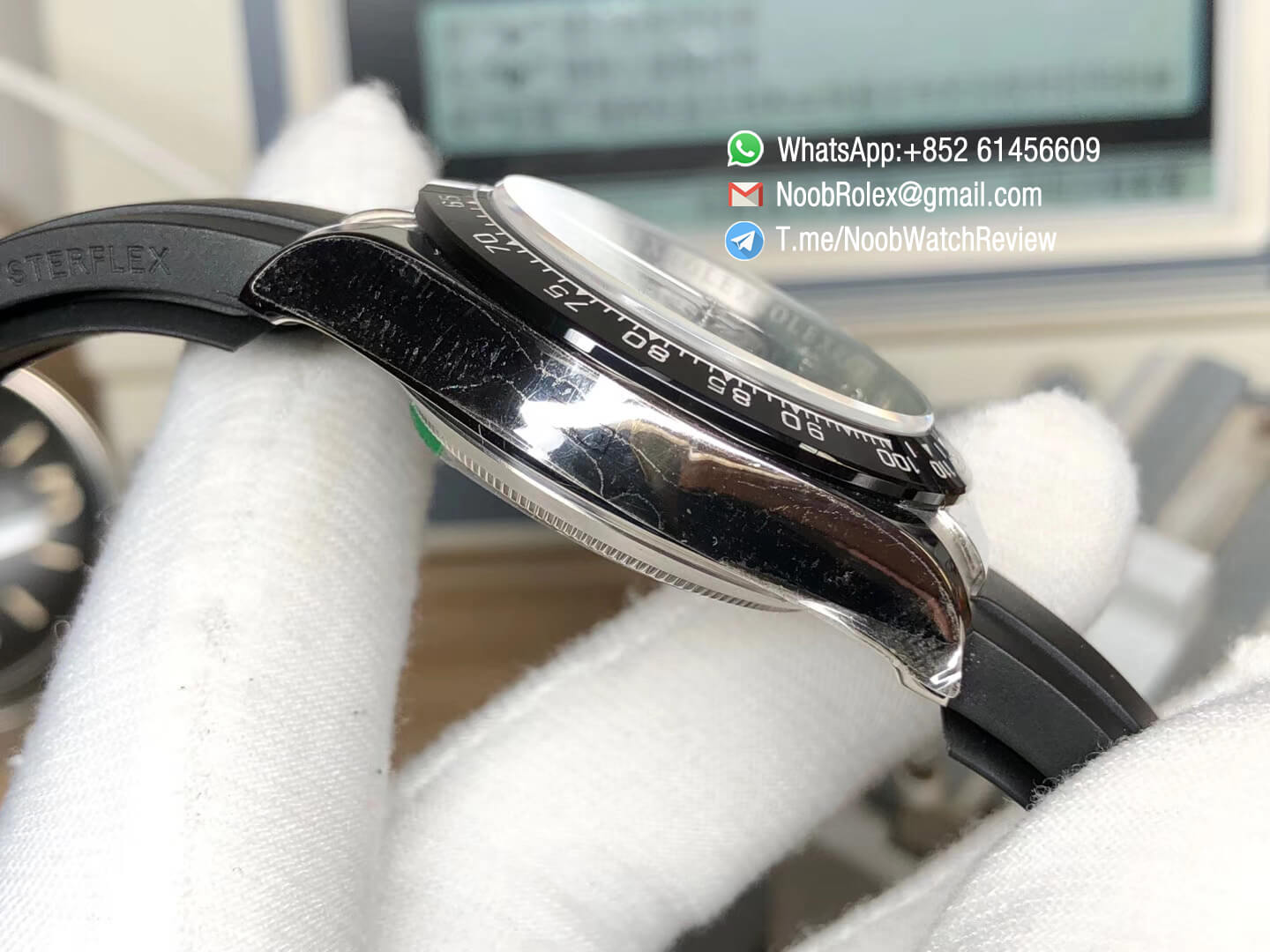 Noob Factory Daytona 116519 904L Steel Case Black Dial Diamonds Markers on Black Rubber Strap SA4130 V2 04