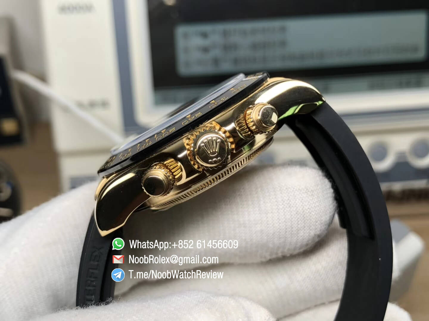 Noob Rolex Daytona 116518 Yellow Gold Plated 904L Steel Case Yellow Gold Dial wtih Black Sub dial on Black Rubber Strap SA4130 V3 07
