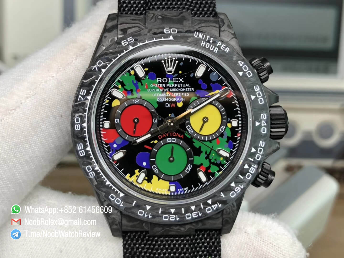 WWF Factory Rolex Daytona DIW Carbon Motley Edition Full Forge Carbon Case Color Dial Color Subdial A4130 02