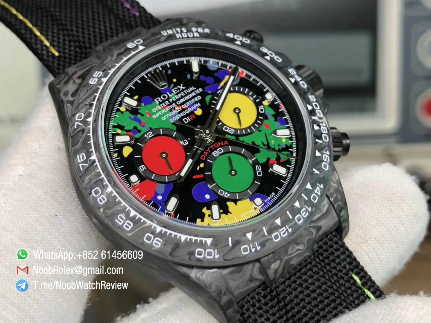 WWF Factory Rolex Daytona DIW Carbon Motley Edition Full Forge Carbon Case Color Dial Color Subdial A4130 03