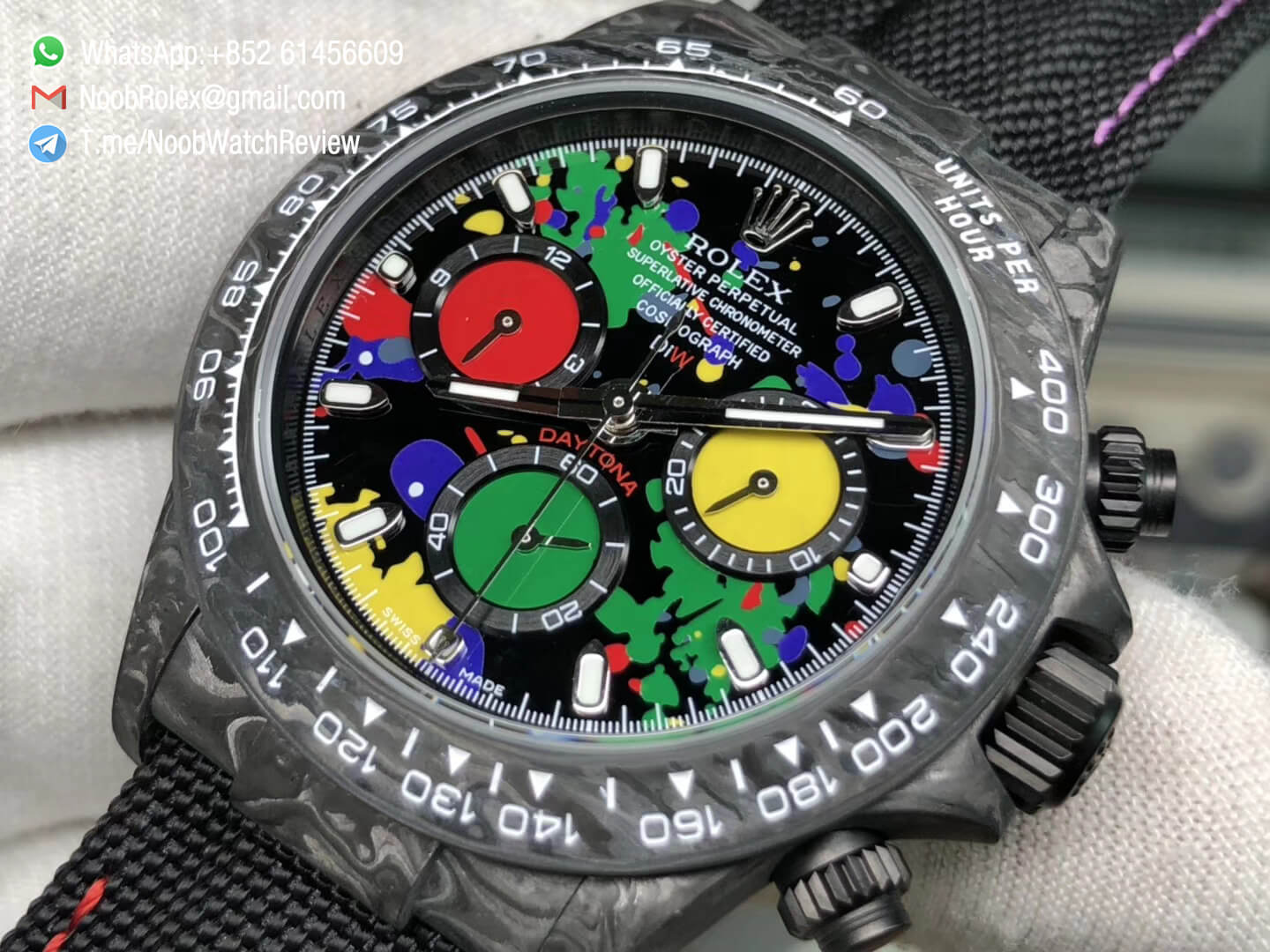WWF Factory Rolex Daytona DIW Carbon Motley Edition Full Forge Carbon Case Color Dial Color Subdial A4130 05