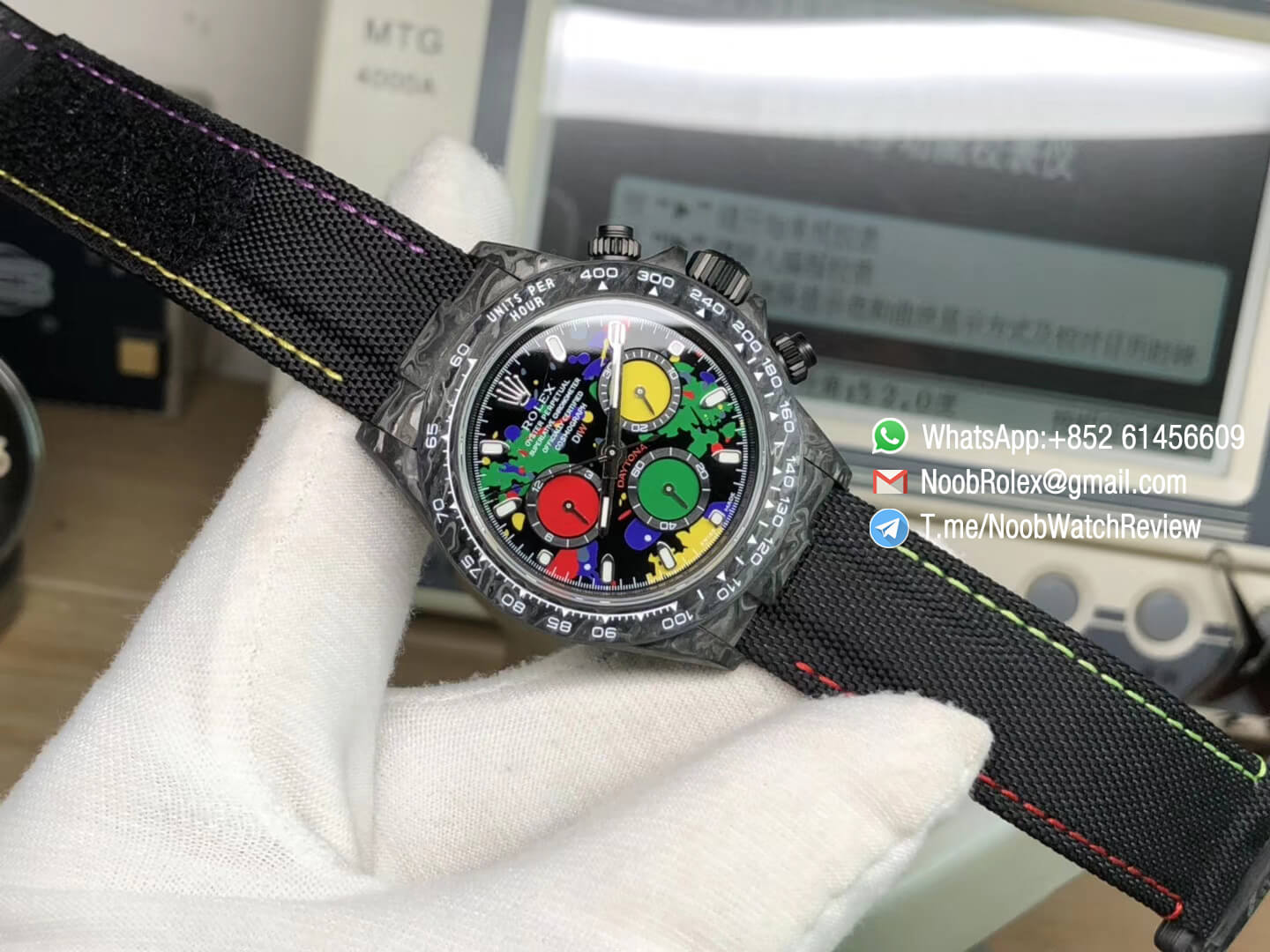 WWF Factory Rolex Daytona DIW Carbon Motley Edition Full Forge Carbon Case Color Dial Color Subdial A4130 09