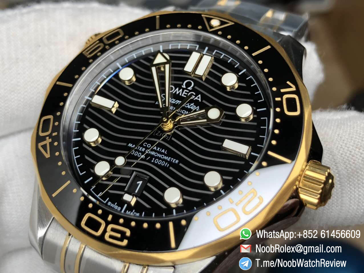 VS Factory 2018 Seamaster Diver 300M Steel Case Yellow Gold Bezel Black Wave Textured Dial on Two Tone Bracelet A8800 05