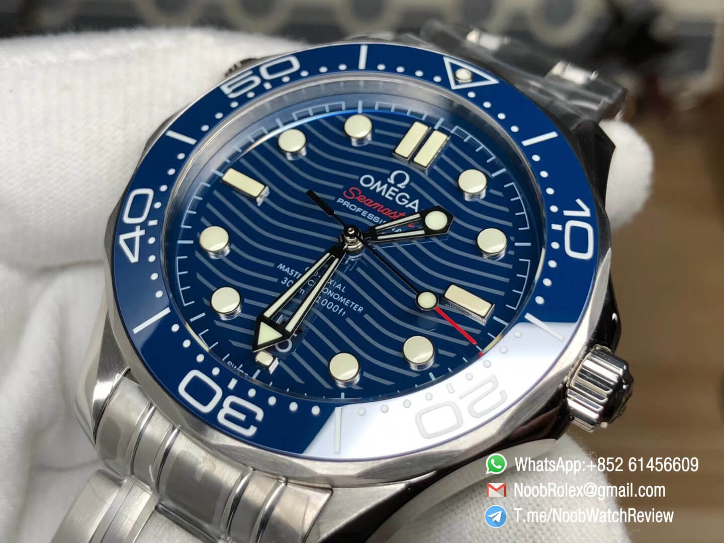 VSF Best Edition V2 2018 Seamaster Diver 300M Blue Ceramic Bezel Blue Wave Textured Dial on Steel Bracelet A8800 Black Balance Wheel 05