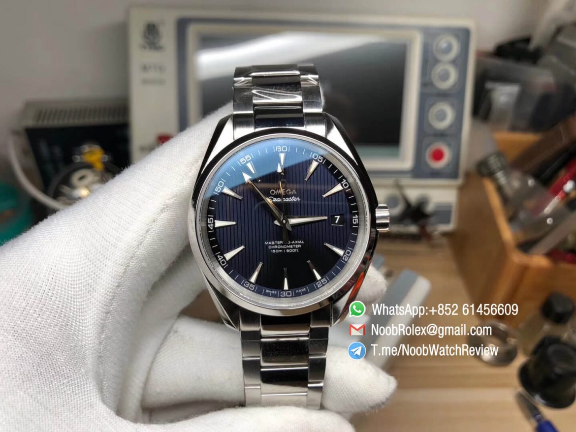 VS Factory Omega Seamaster Aqua Terra 150M Steel Case Blue Textured Dial Silver Markers on Steel Bracelet A8500 Super Clone Movement 01