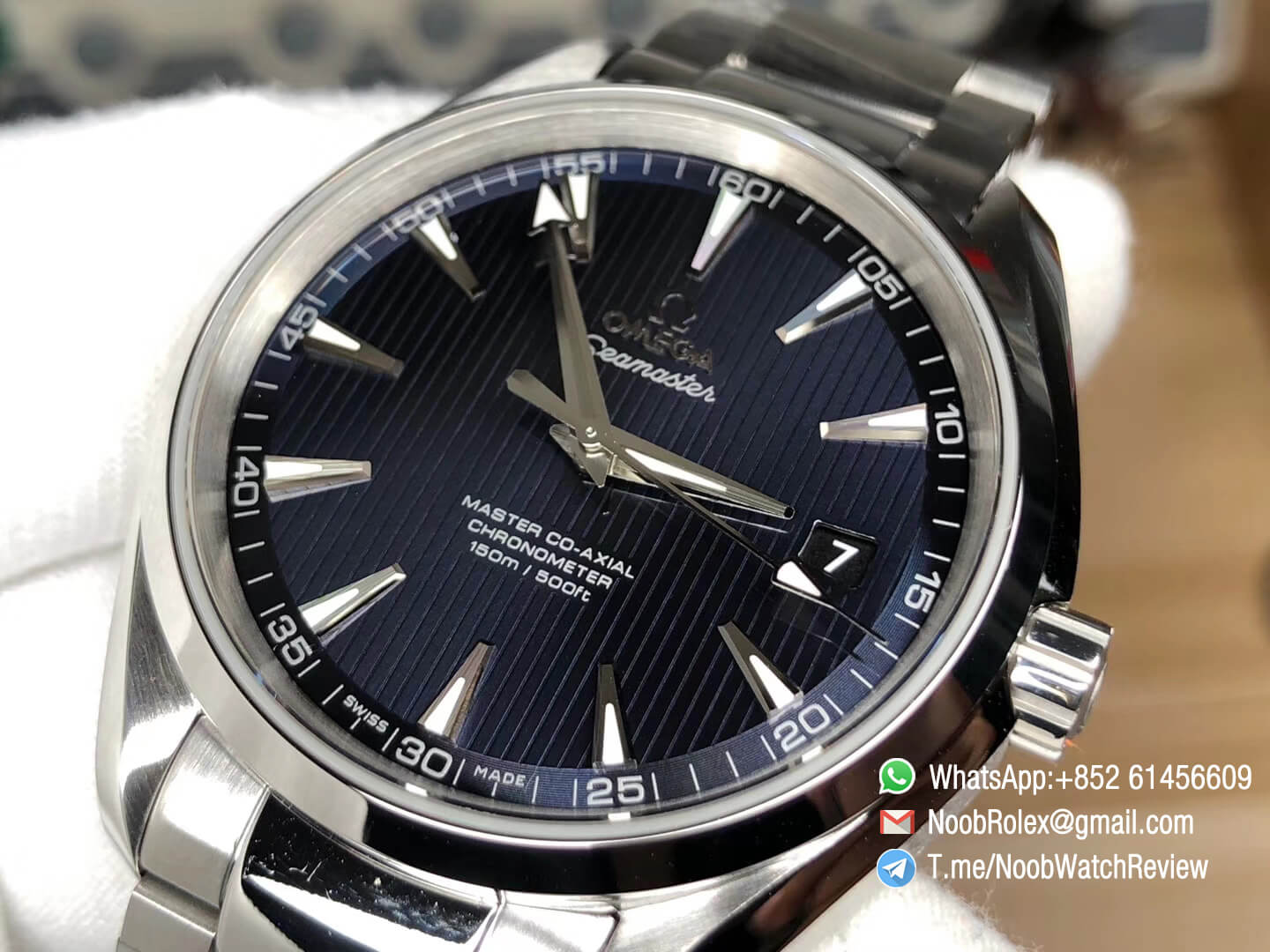 VS Factory Omega Seamaster Aqua Terra 150M Steel Case Blue Textured Dial Silver Markers on Steel Bracelet A8500 Super Clone Movement 05