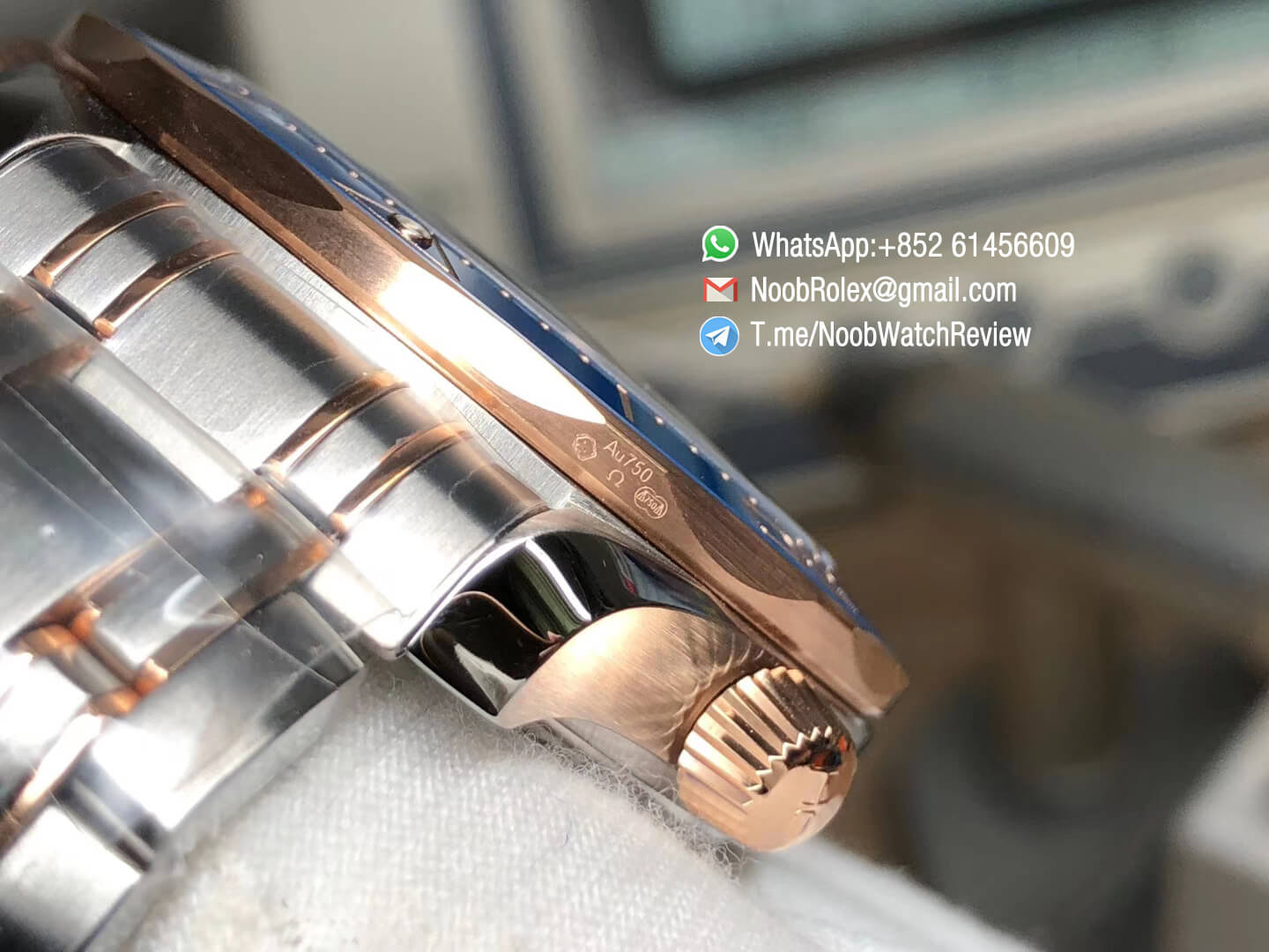 VSF Omega 2018 Seamaster Diver 300M Rost Gold Steel Two Tone Bracelet Rose Gold Bezel Blue Wave Textured Dial Super Clone A8800 04