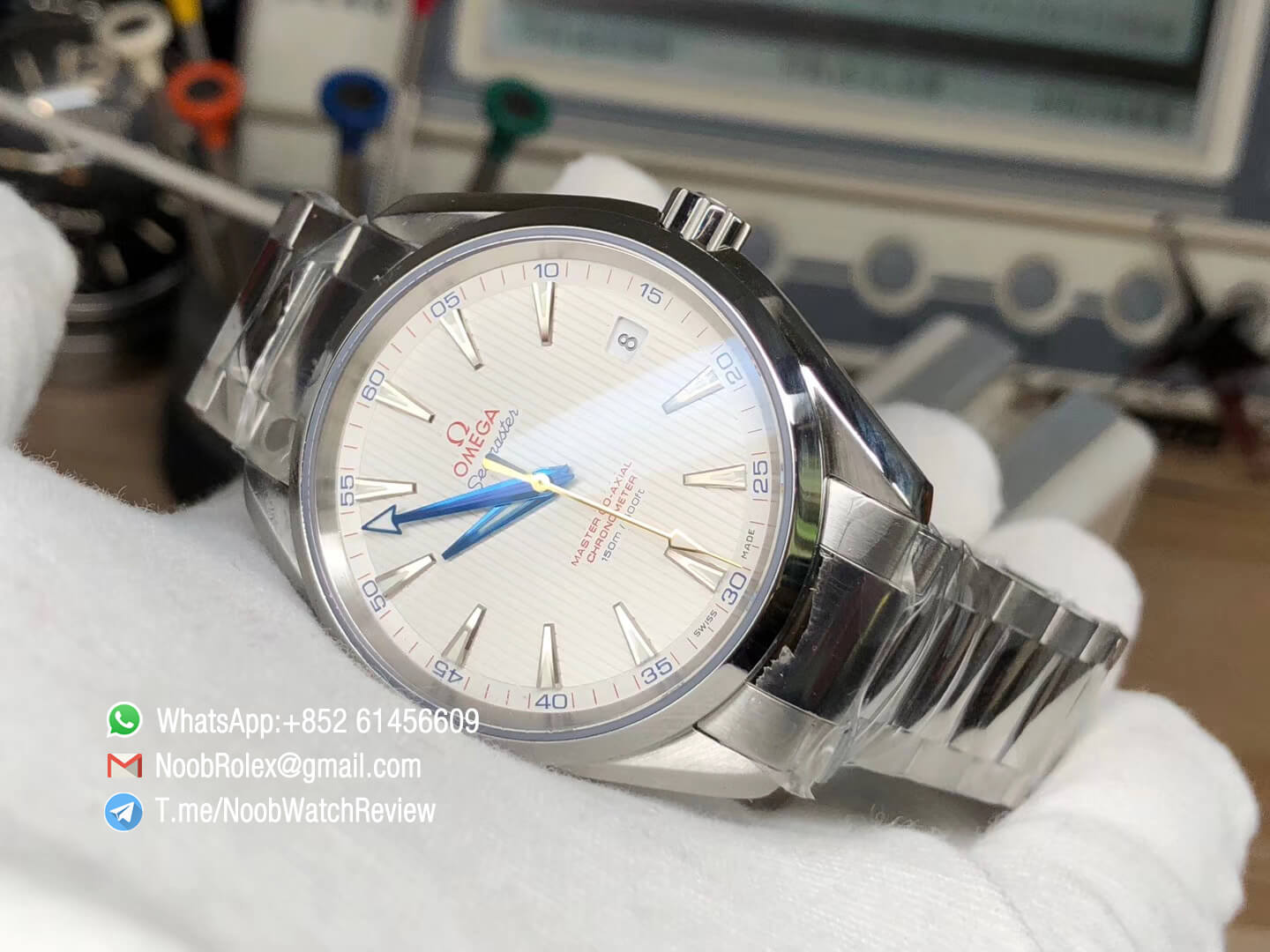 VSF Omega Seamaster Aqua Terra 150M Steel Case White Textured Dial Blue Hands on Steel Bracelet A8500 Super Clone Movement 09