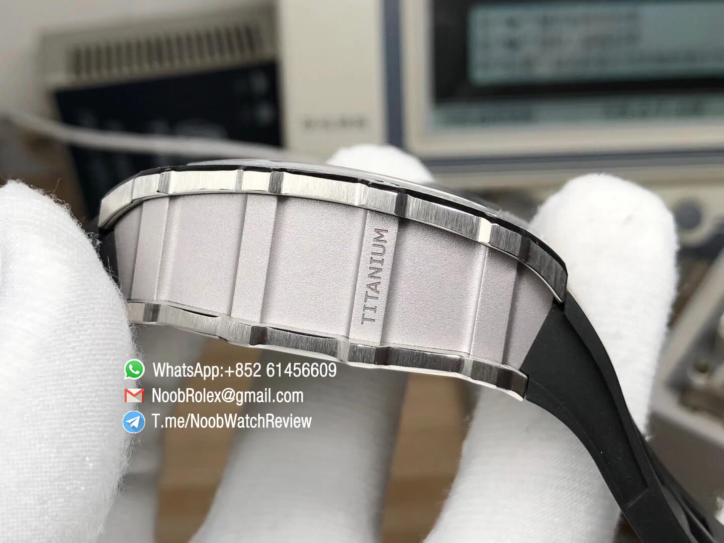 KVF Best Clone RM11 03 Crystal Skeleton Dial Steel Case Titanium Mid Case on Black Racing Rubber Strap A7750 Chrono Movement 04