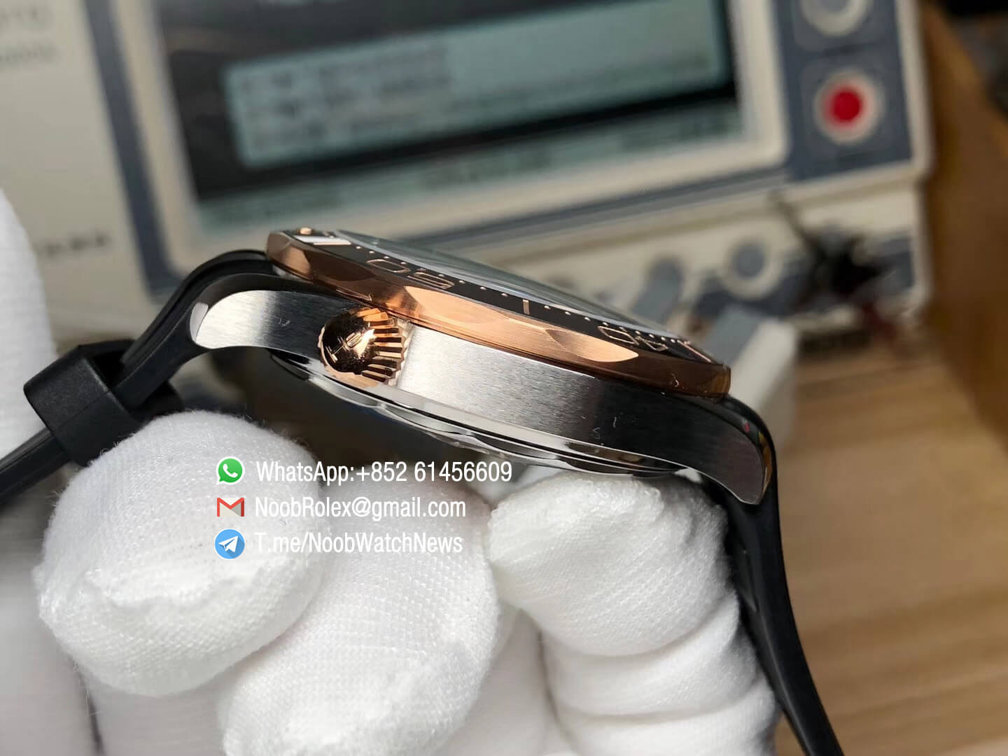 VS Factory 2018 Seamaster Diver 300M Steel Case Rose Gold Bezel Black with Wave Textured diaon Black Rubber Strap A8800 06