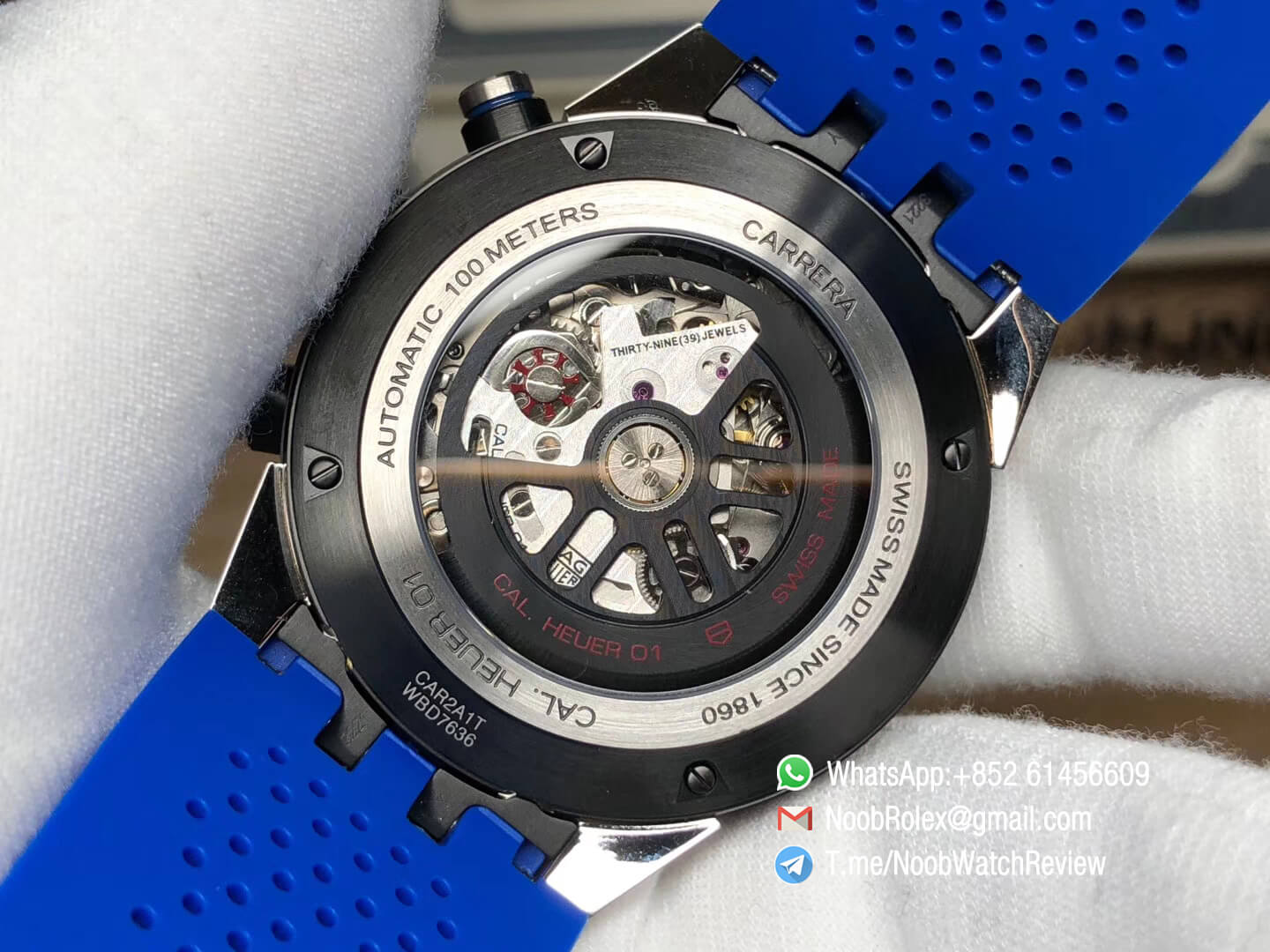 XF Best Quality Tag Heuer Carrera CAL Heuer 01 Chrono PVD Case Skeleton Dial Blue Hand Blue Rubber Strap Asain Clone 1887 Movement 07