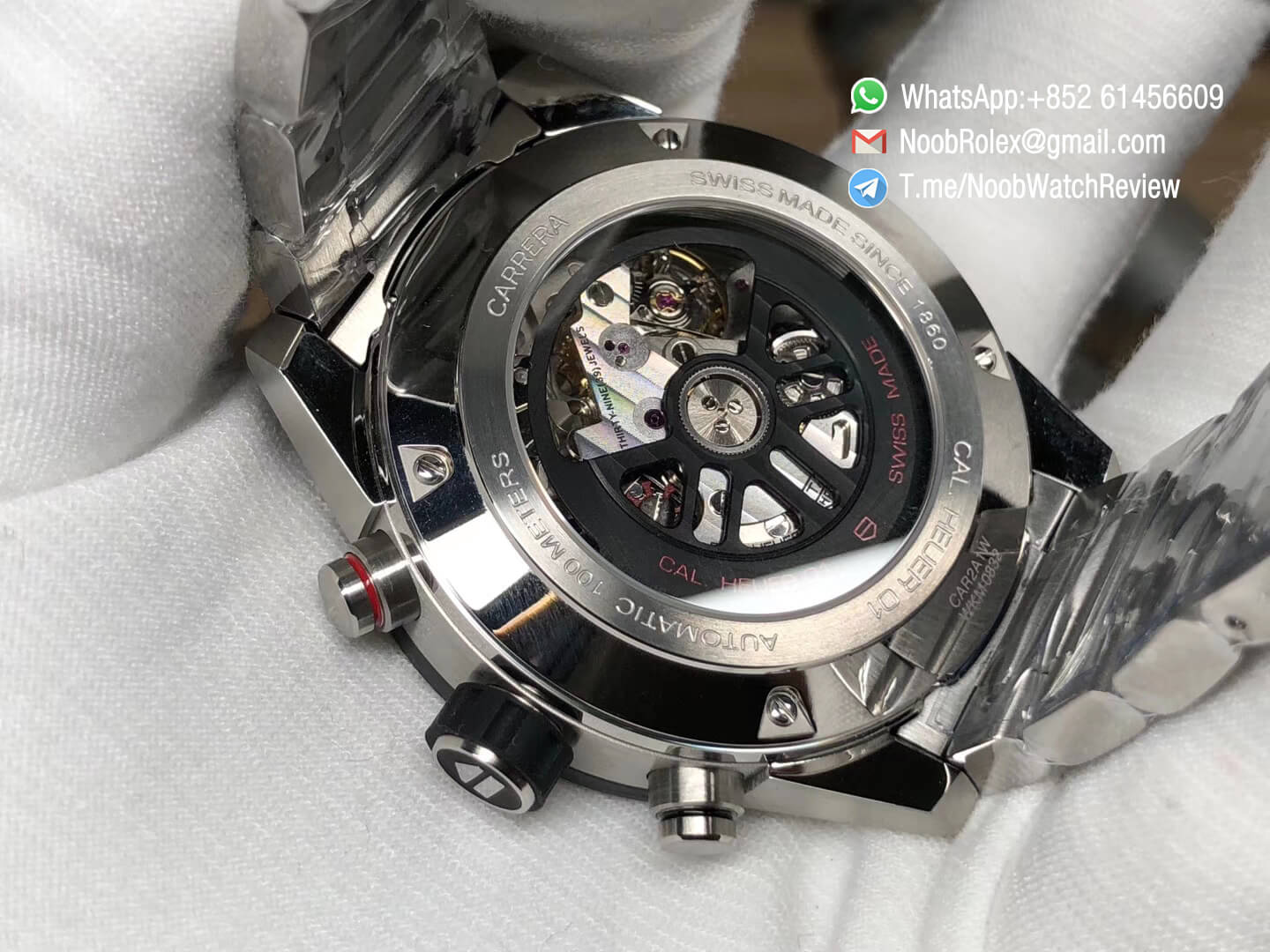 XF High Quality Tag Heuer Carrera CAL Heuer 01 Chrono PVD Case Skeleton Dial Red Hand Steel Bracelet on Asain Clone 1887 Movement 07