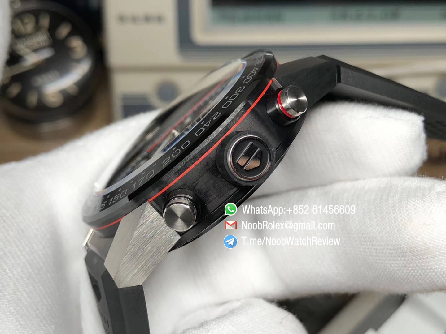 XF Top Replica Tag Heuer Carrera CAL Heuer 01 Chrono PVD Case Skeleton Dial Red Hand Rubber Strap Asain Clone 1887 Movement 06