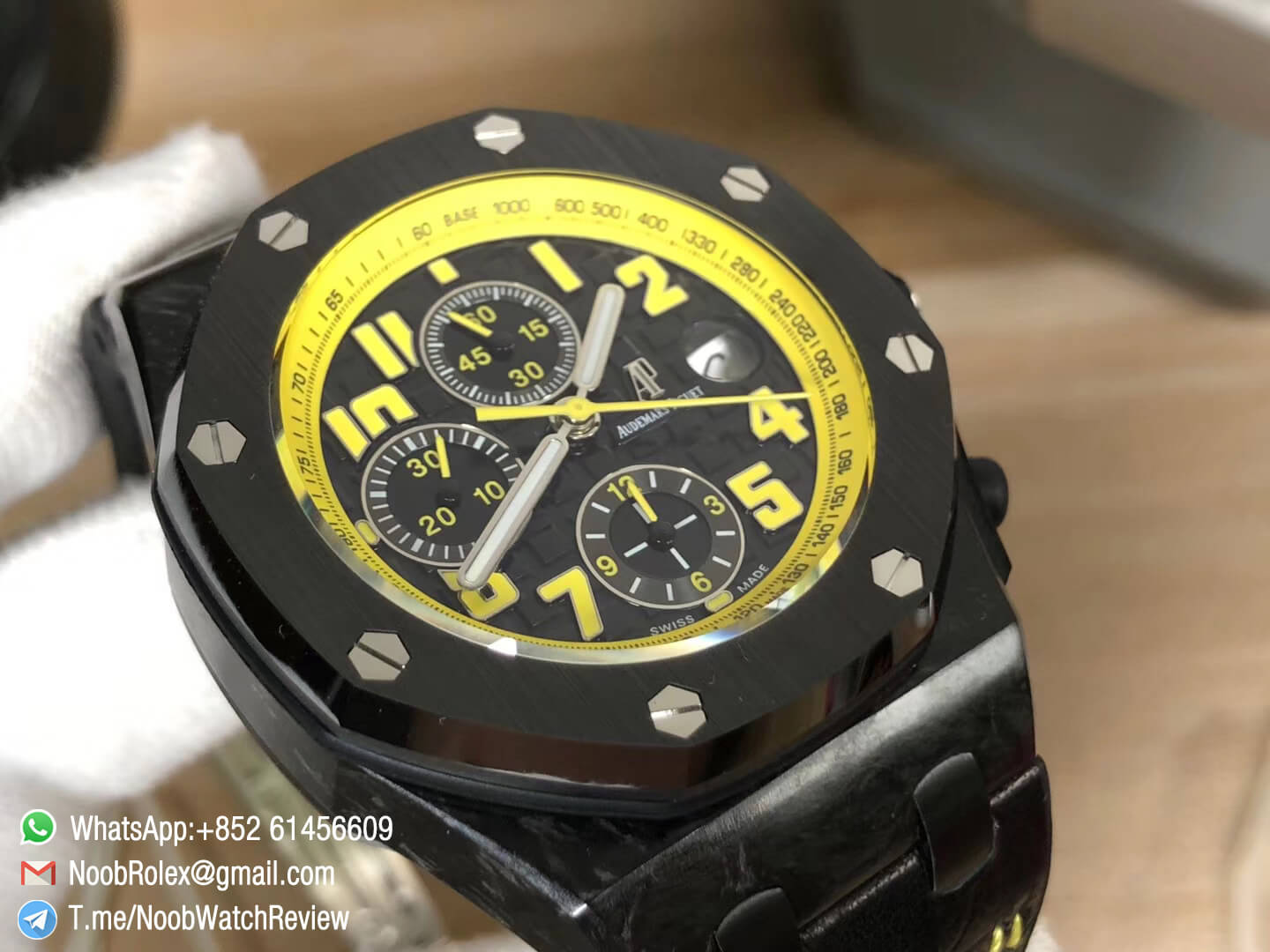 JF Best Edition Royal Oak Offshore Bumble Bee Forged Carbon on Black Hornback Leather Strap A7750 V2 03