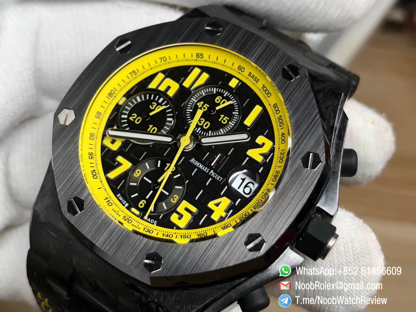 JF Best Edition Royal Oak Offshore Bumble Bee Forged Carbon on Black Hornback Leather Strap A7750 V2 05
