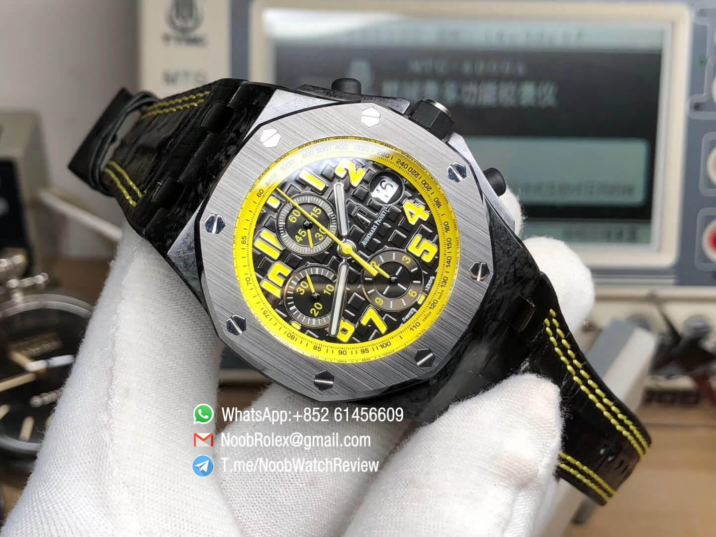JF Best Edition Royal Oak Offshore Bumble Bee Forged Carbon on Black Hornback Leather Strap A7750 V2 09