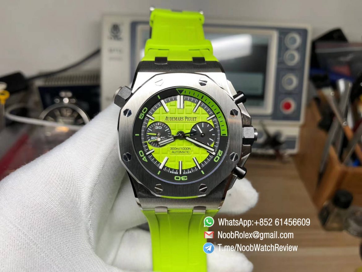 JF Best Edition Royal Oak Offshore Diver Chronograph Green Dial on Green Rubber Strap A3126 V2 01