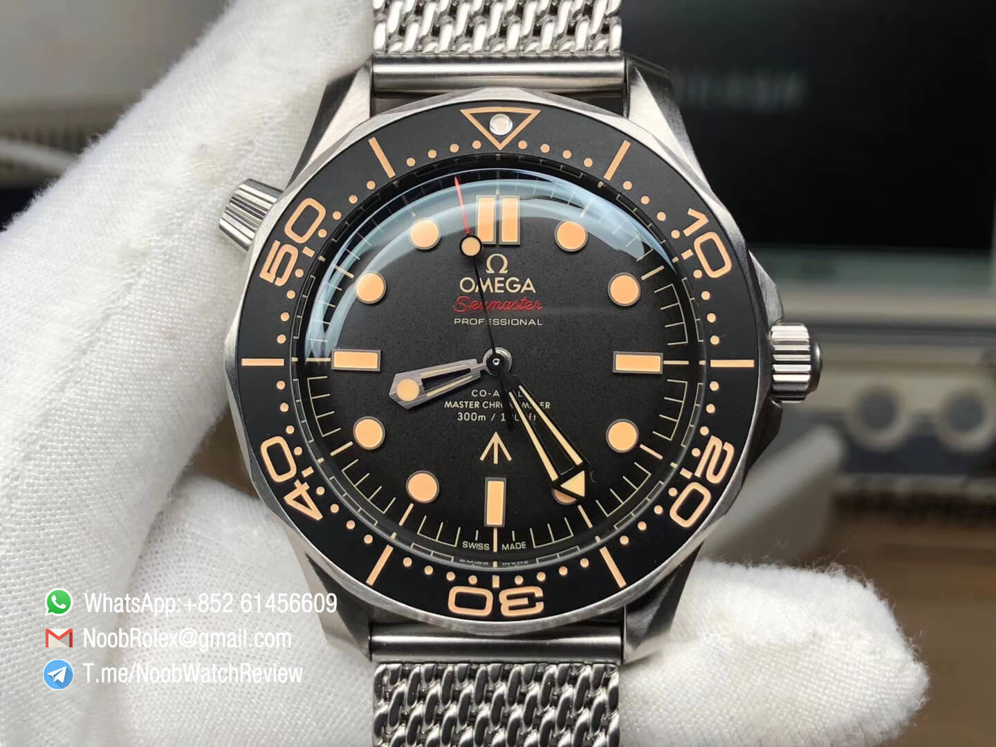 VS Factory Top Quality Omega Seamster Diver 300M James Bond 007 No Time to Die Titanium Case on Stainless Steel Mesh Bracelet A8806 02