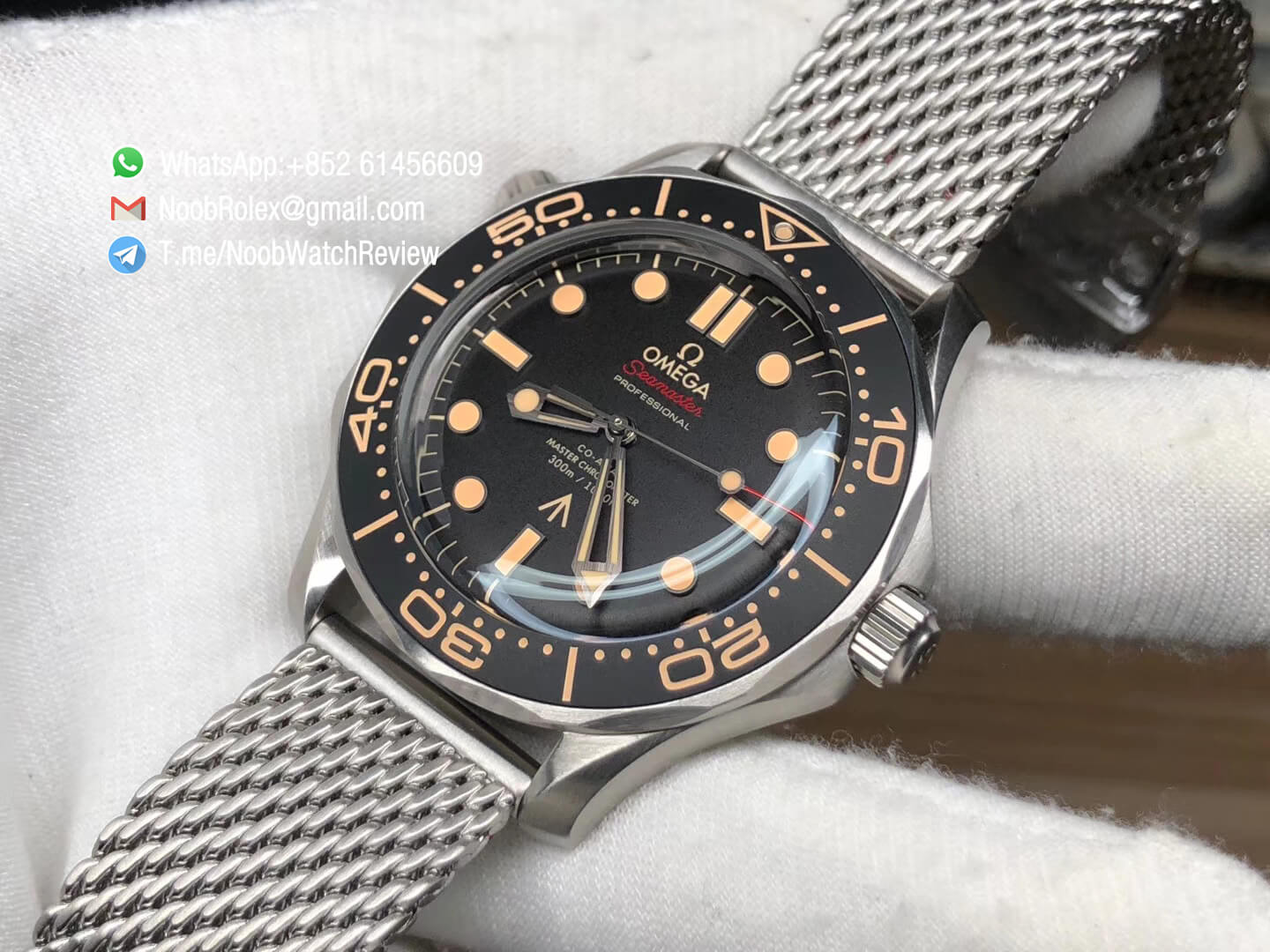 VS Factory Top Quality Omega Seamster Diver 300M James Bond 007 No Time to Die Titanium Case on Stainless Steel Mesh Bracelet A8806 04