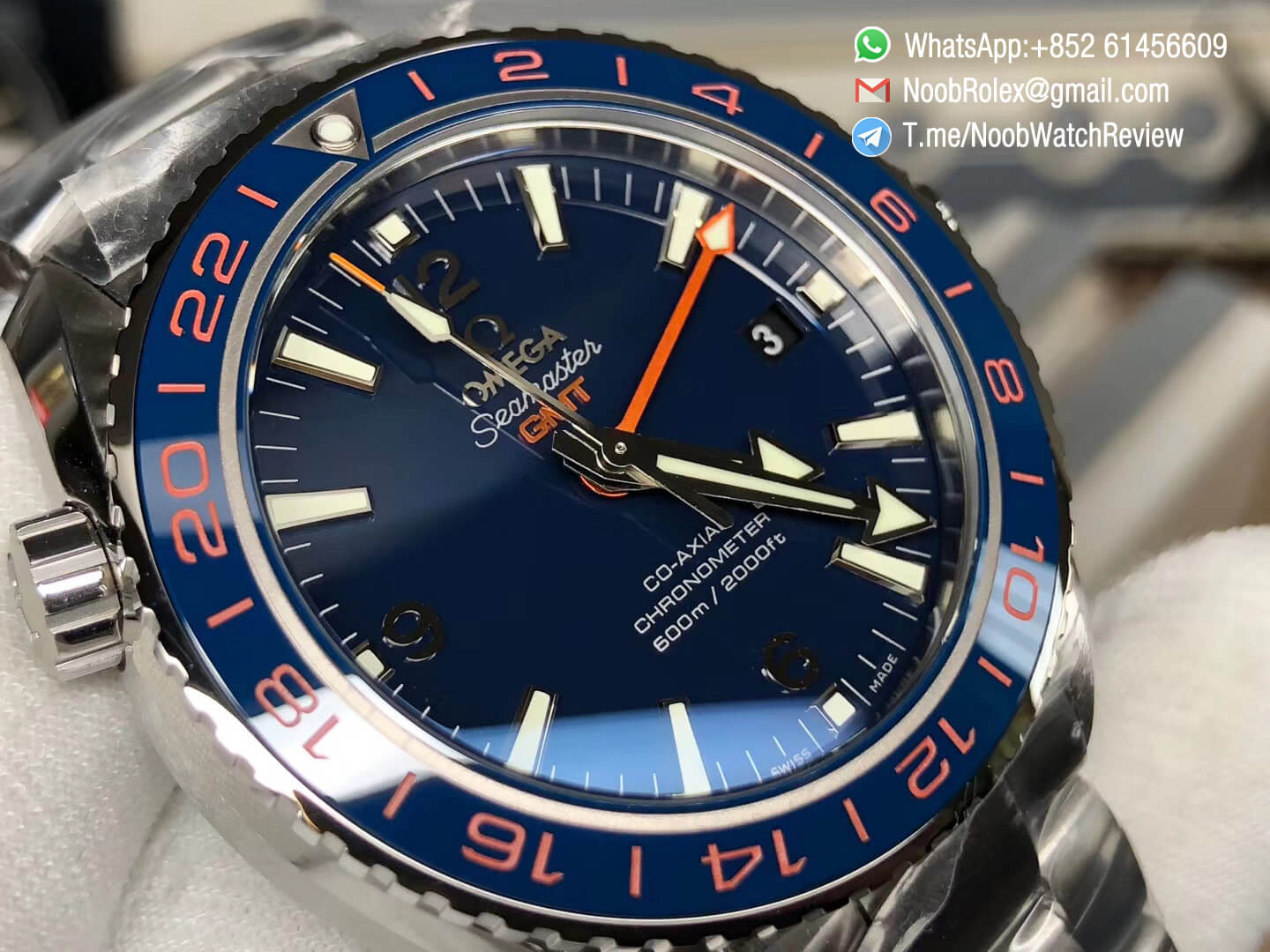 VSF Planet Ocean 600M GMT Blue Dial Blue Ceramic Bezel on Steel Bracelet A8605 Super Clone Movement 03