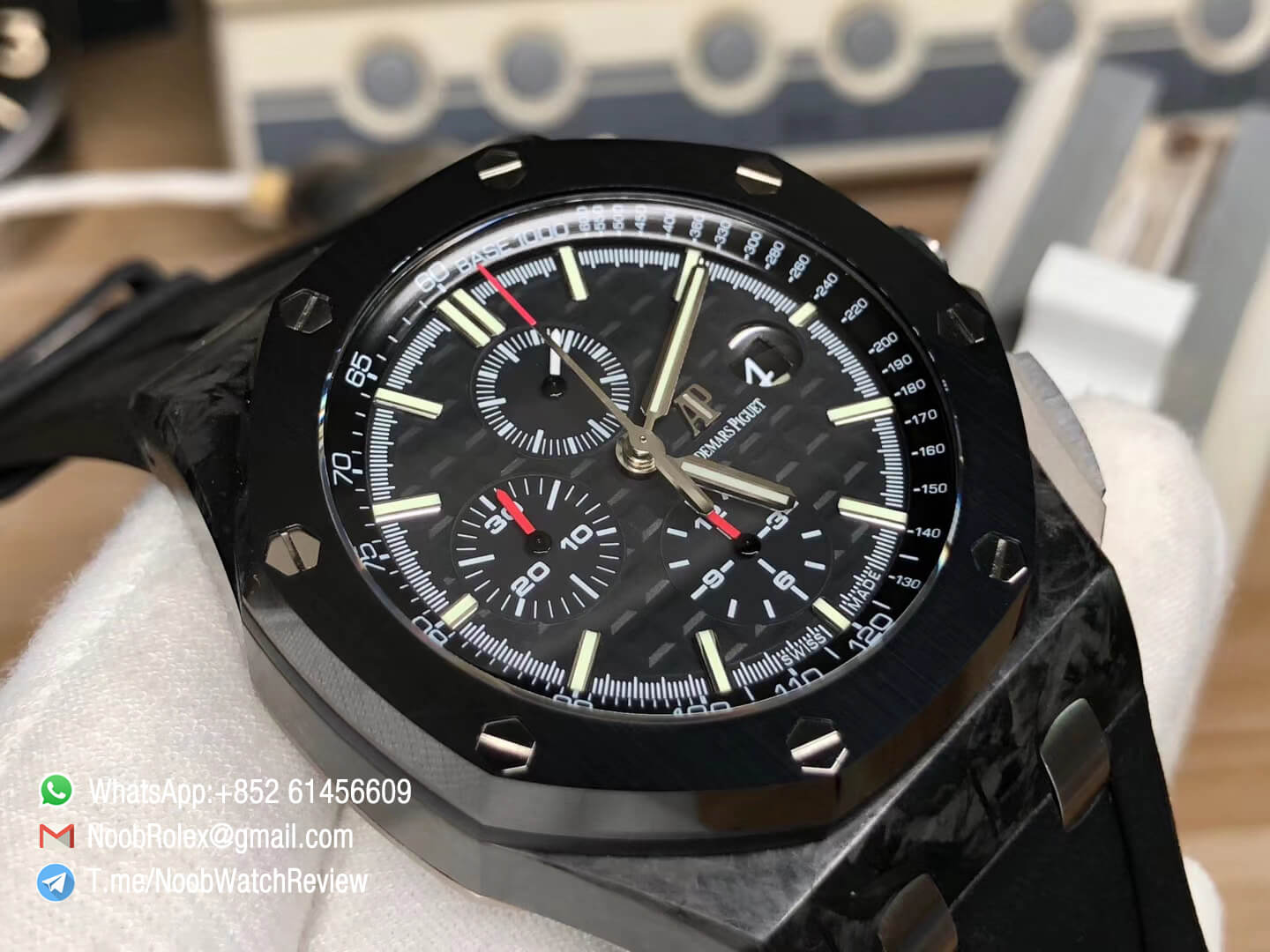 JF V2 Sup Rep Royal Oak Offshore 26400AU 44mm Ceramic Bezel Novelty Forged Carbon Case on Black Rubber Strap A3126 03