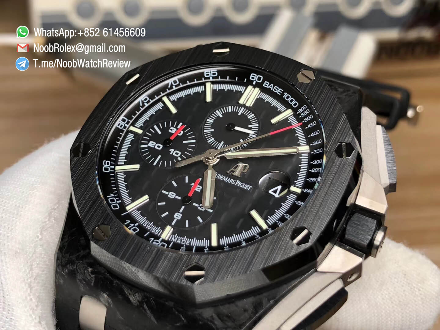 JF V2 Sup Rep Royal Oak Offshore 26400AU 44mm Ceramic Bezel Novelty Forged Carbon Case on Black Rubber Strap A3126 05