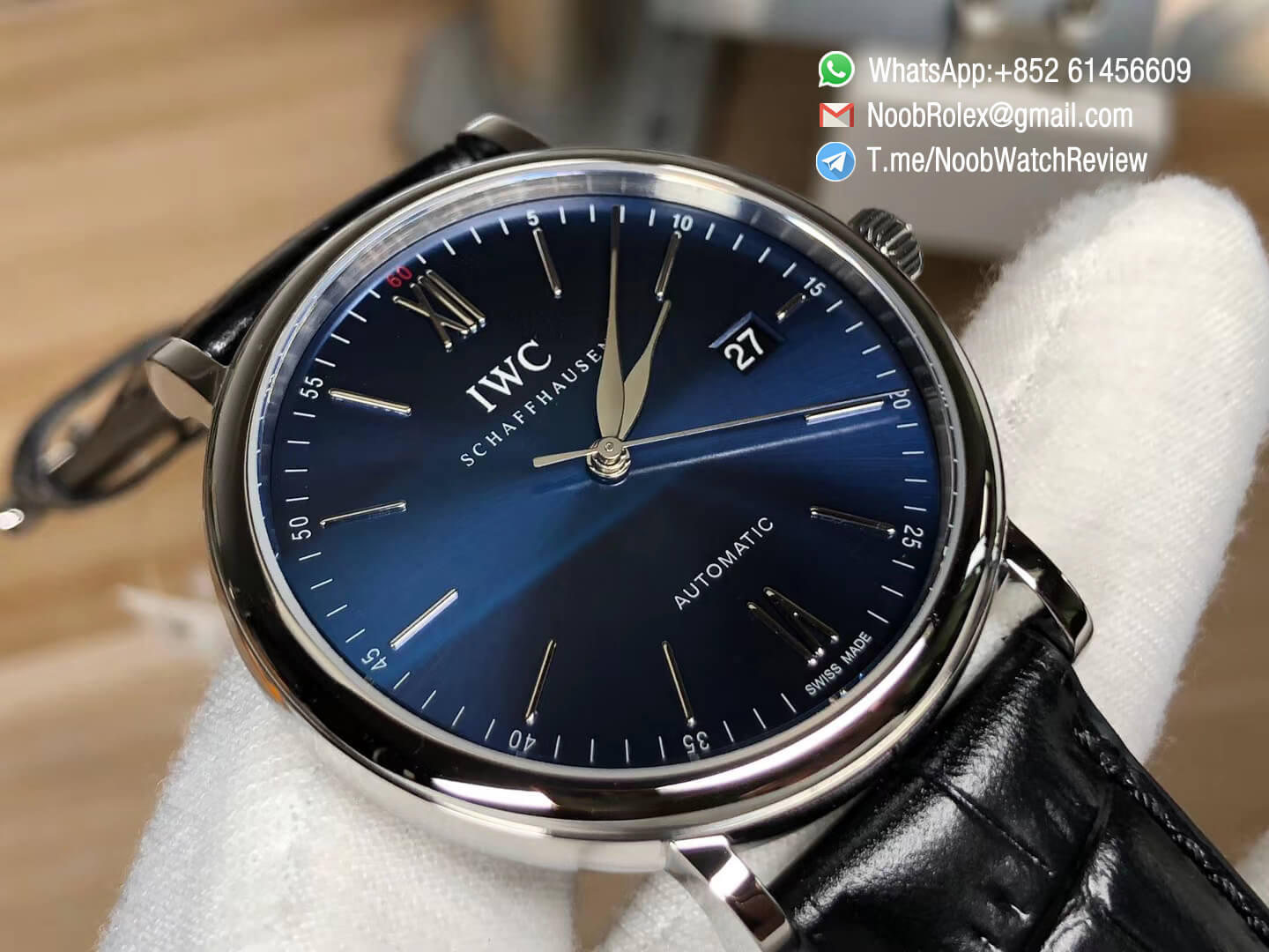 MKS Replica Swiss Watch IWC Portofino IW356512 Automatic Stainless Steel Case Blue Dial on Black Leather Strap A2892 03