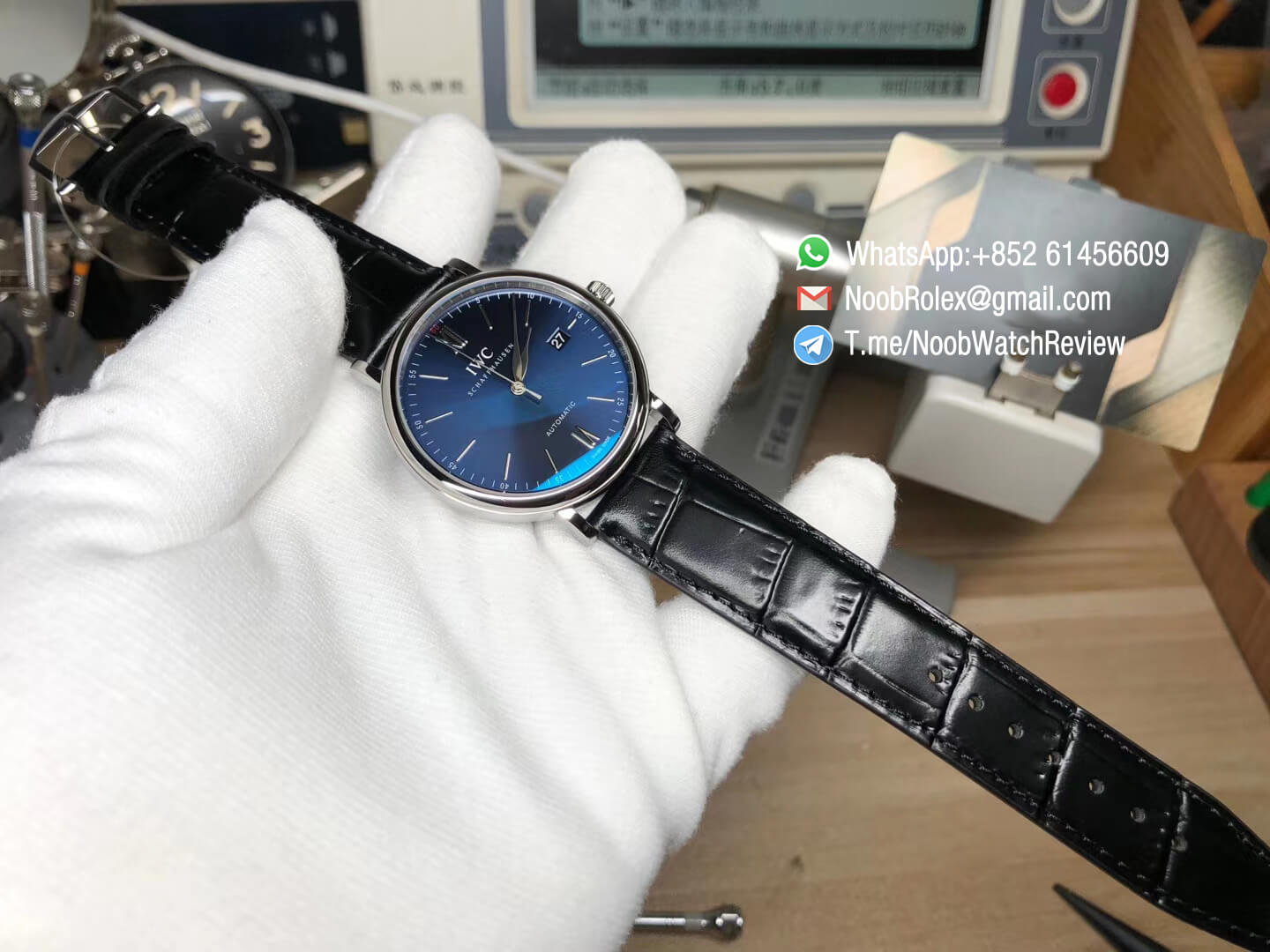 MKS Replica Swiss Watch IWC Portofino IW356512 Automatic Stainless Steel Case Blue Dial on Black Leather Strap A2892 09