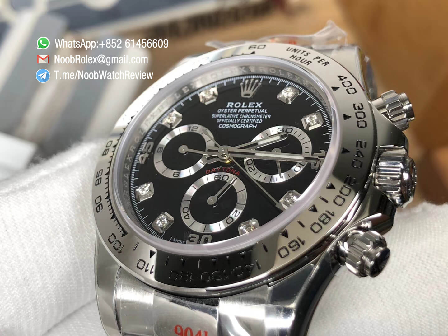 Noob Factory Rolex Daytona 116509 904L Stainlees Steel Case and Bracelet Black Dial Diamonds Markers SA4130 V3 05