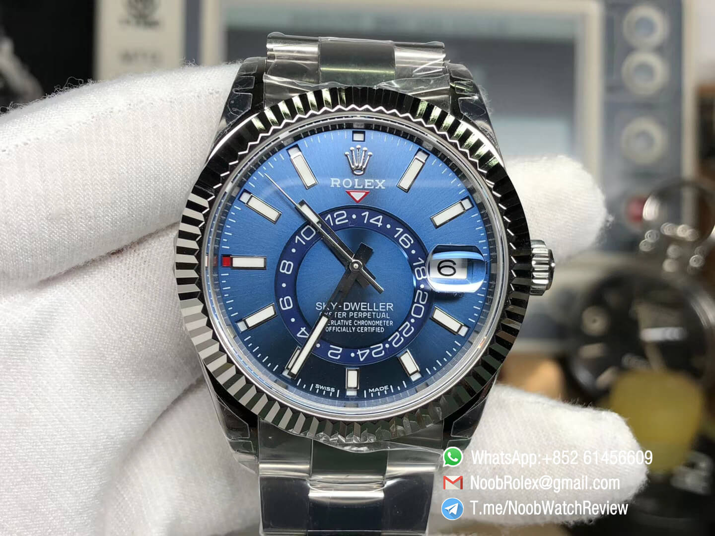 Noob Watch Quality Replica Sky Dweller 326934 Steel Case Blue Dial on Steel Bracelet Asian 9001 Movement Manual Month Display 02