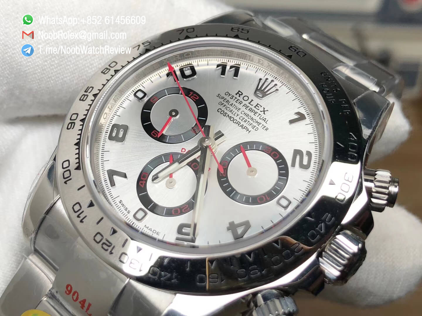 Noob Watches Rolex Daytona 116509 904L Stainless Steel Case and Bracelet Silver Dial with Red Hands SA4130 V3 05