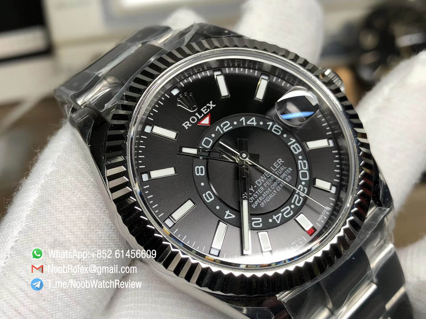 Noob Watches Top Replica Sky Dweller 326934 Steel Case Black Dial on Steel Bracelet Asian 9001 Movement Manual Month Display 04