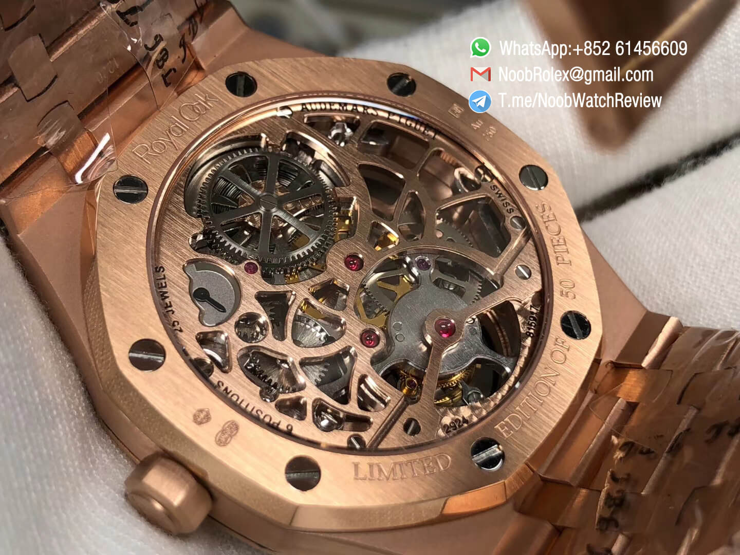 R8F RepWatch AP Royal Oak 26518OR V2 Real Tourbillon 18K Rose Gold Case Bracelet Skeleton Dial Seagull Movement 07