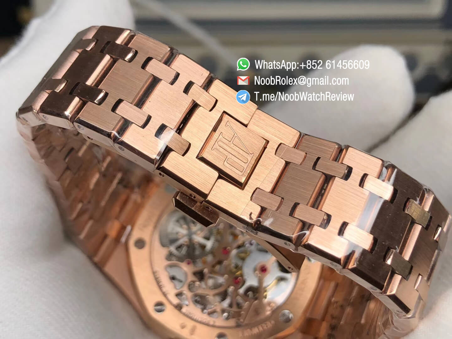 R8F RepWatch AP Royal Oak 26518OR V2 Real Tourbillon 18K Rose Gold Case Bracelet Skeleton Dial Seagull Movement 08