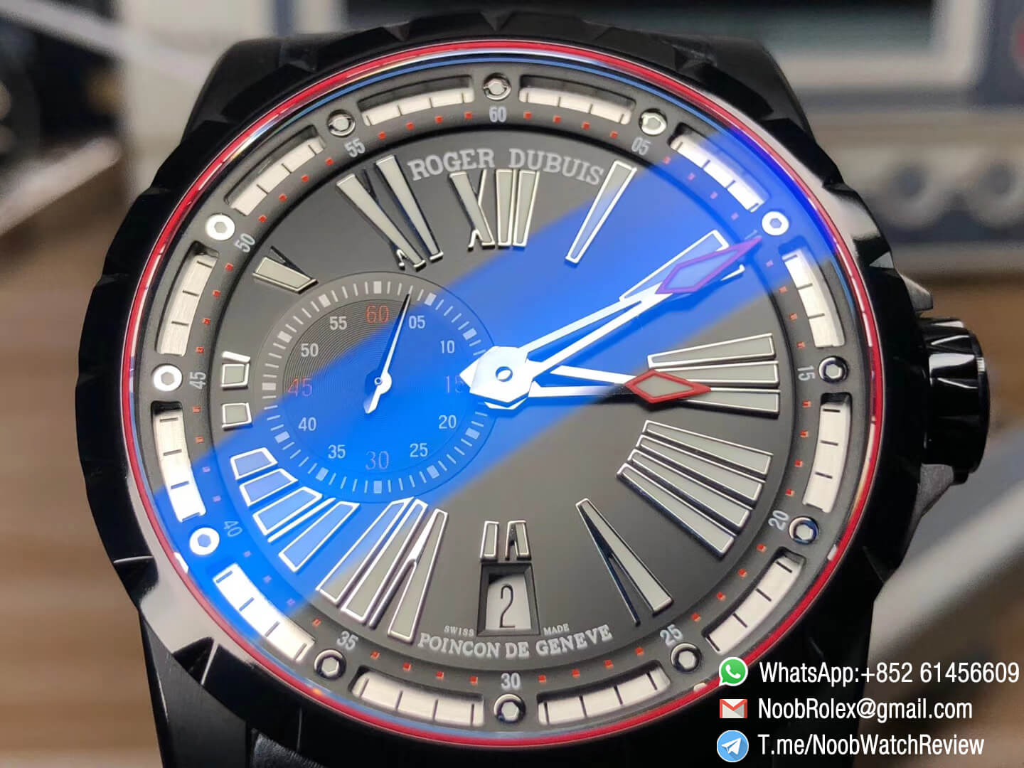 TBF Clone Roger Dubuis Excalibur DBEX0542 DLC Coated Steel Case Black Dial with Roman Markers Caliber RD640 Black Leather Strap 03