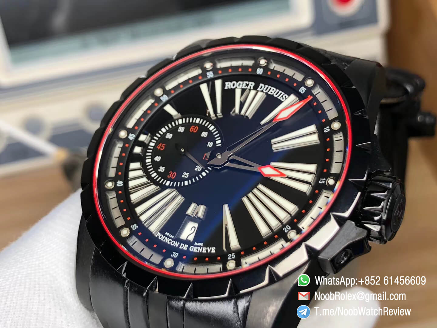 TBF Clone Roger Dubuis Excalibur DBEX0542 DLC Coated Steel Case Black Dial with Roman Markers Caliber RD640 Black Leather Strap 06