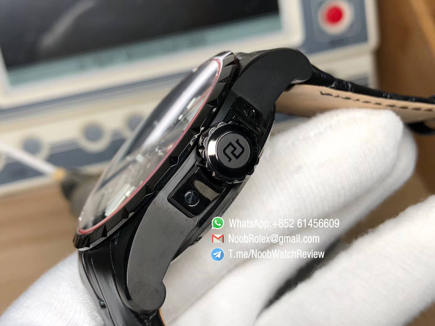 TBF Clone Roger Dubuis Excalibur DBEX0542 DLC Coated Steel Case Black Dial with Roman Markers Caliber RD640 Black Leather Strap 07