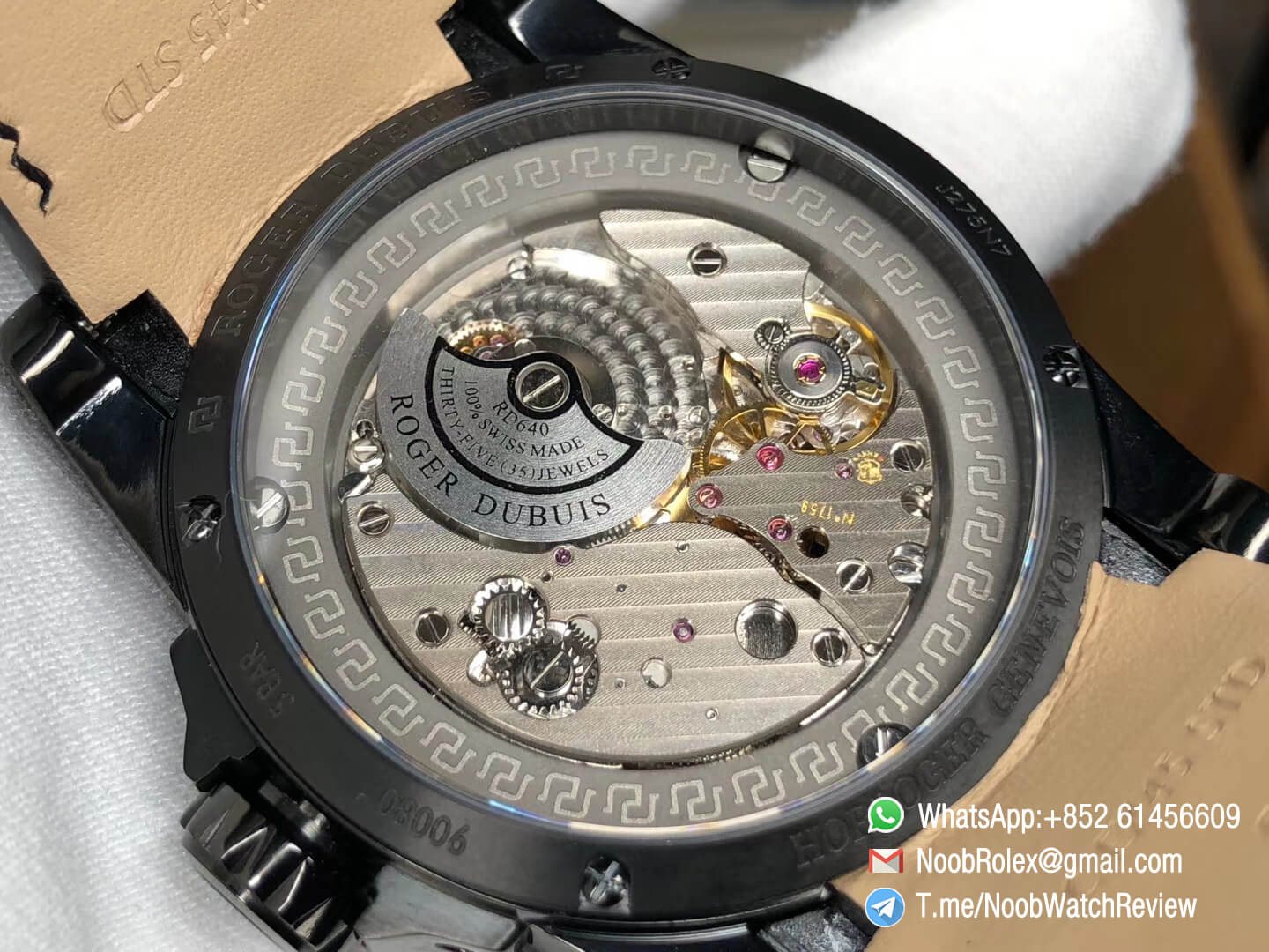 TBF Clone Roger Dubuis Excalibur DBEX0542 DLC Coated Steel Case Black Dial with Roman Markers Caliber RD640 Black Leather Strap 08