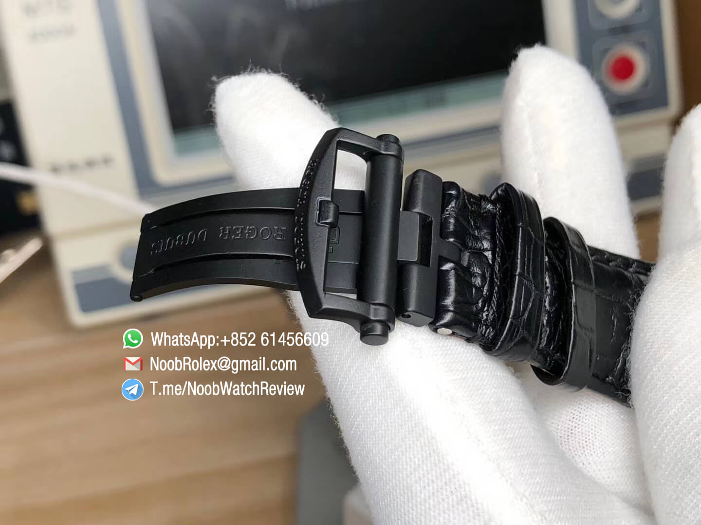 TBF Clone Roger Dubuis Excalibur DBEX0542 DLC Coated Steel Case Black Dial with Roman Markers Caliber RD640 Black Leather Strap 09