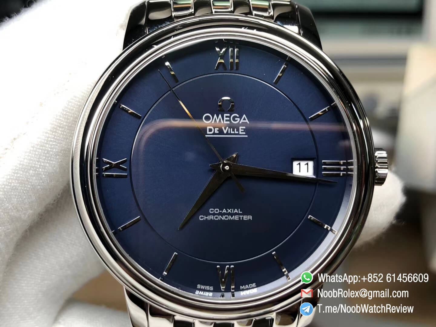 VSF Top Quality Replica Omega De Ville Mens Co Axial 41mm Blue Dial with Roman Markers Steel Case Bracelet A8500 Movement 02
