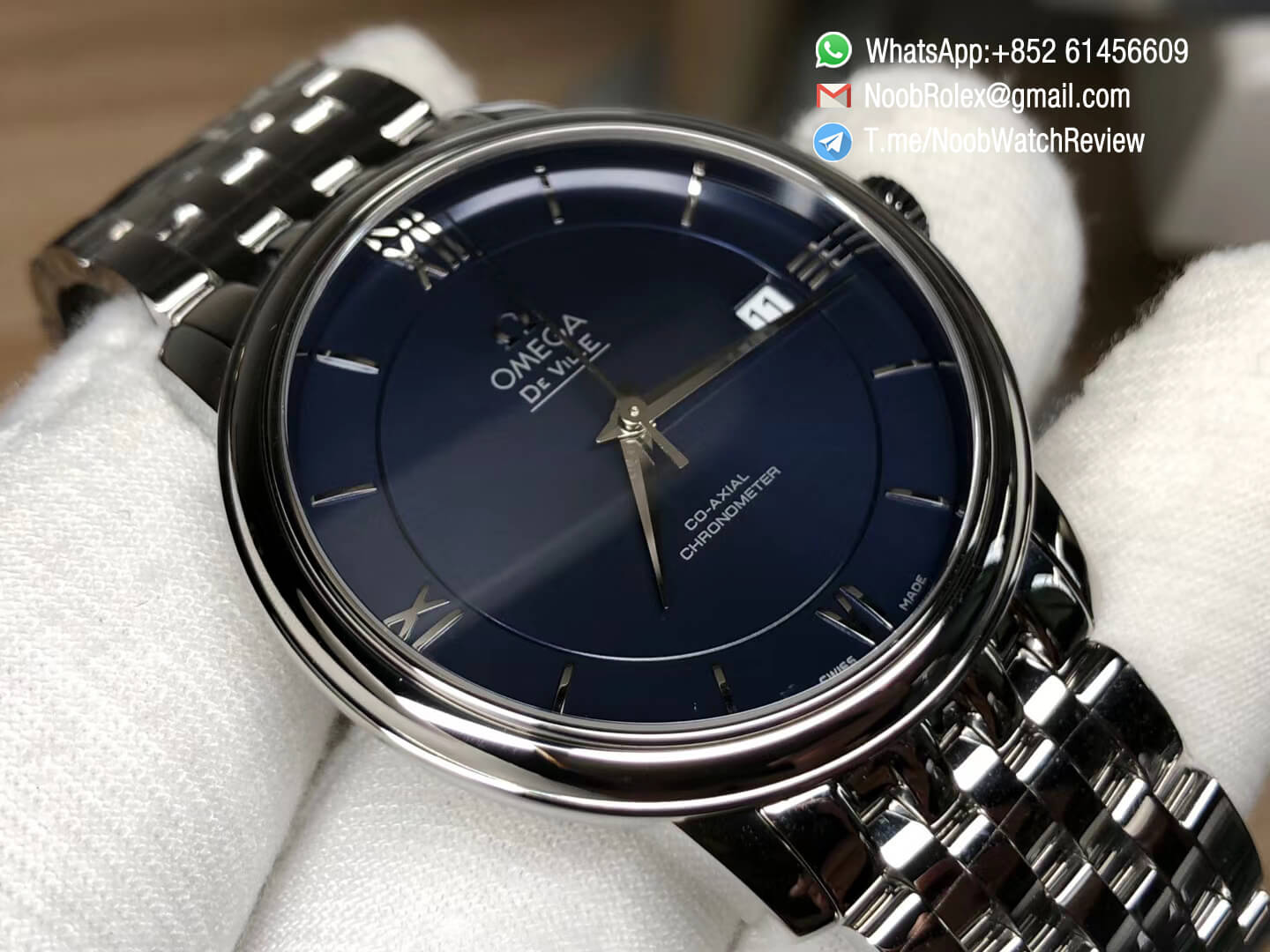 VSF Top Quality Replica Omega De Ville Mens Co Axial 41mm Blue Dial with Roman Markers Steel Case Bracelet A8500 Movement 03