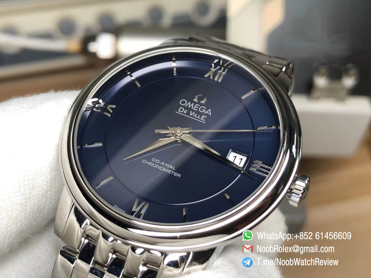 VSF Top Quality Replica Omega De Ville Mens Co Axial 41mm Blue Dial with Roman Markers Steel Case Bracelet A8500 Movement 05