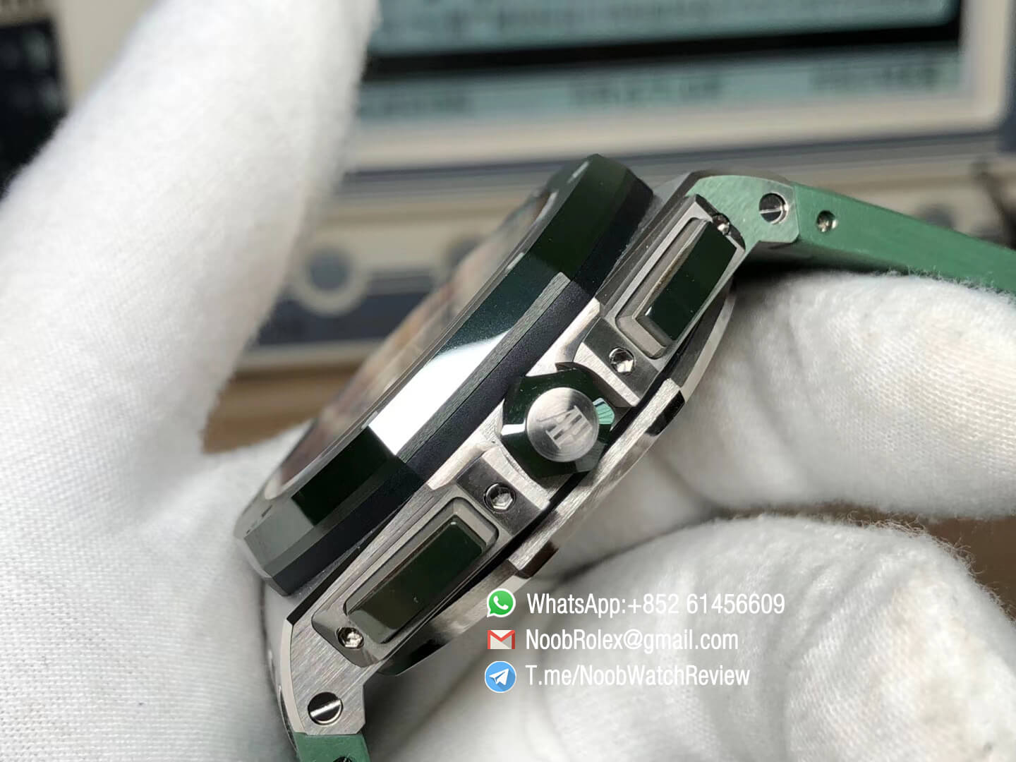 AP Royal Oak Offshore 2018 SIHH Combat 26400SO 44mm Ceramic Bezel Cream Dial Steel Case on Green Rubber Strap A3126 JF V2 06